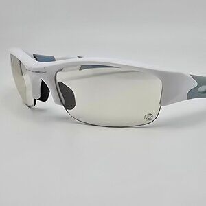 Oakley Flak Jacket 1.0 White Powder Blue Frame Grey Transition Lens Sunglasses